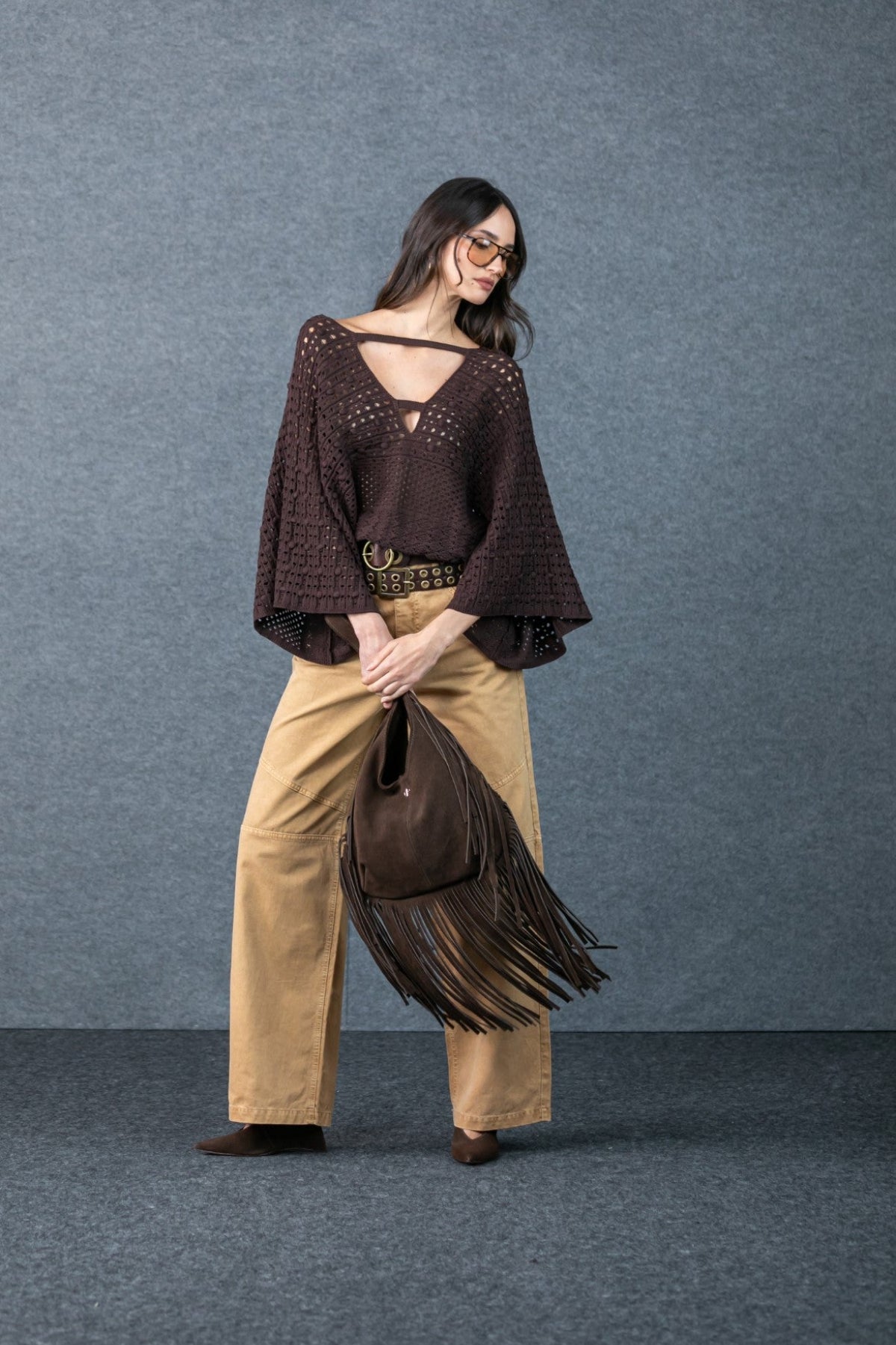 Blusa Manga Morcego Tricot Marrom Anne Fernandes