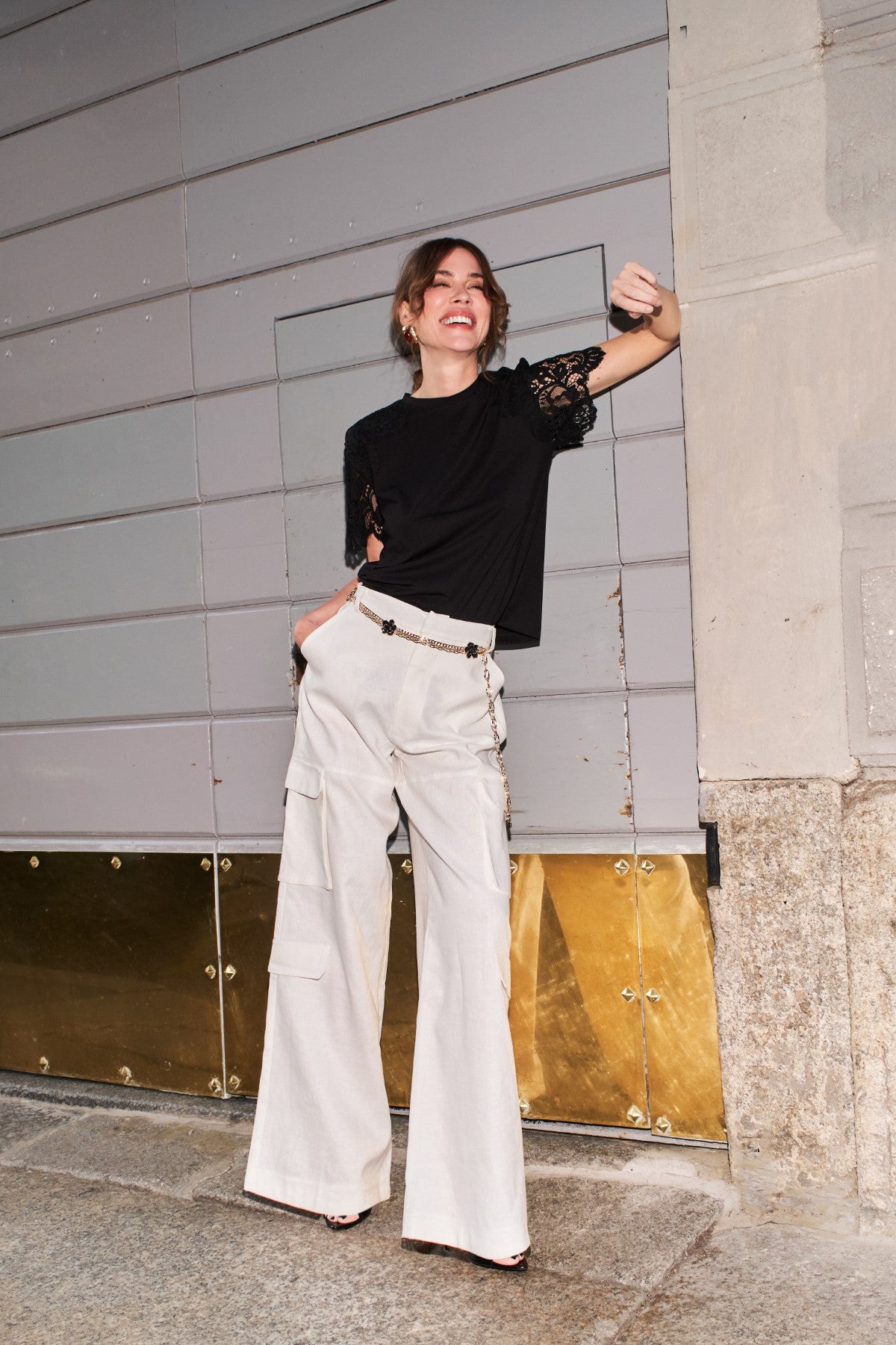 Calça Cargo Linho Off White Anne Fernandes