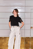 Calça Cargo Linho Off White Anne Fernandes