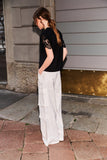 Calça Cargo Linho Off White Anne Fernandes