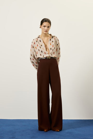 Calça Crepe Pantalona Marrom Lucidez