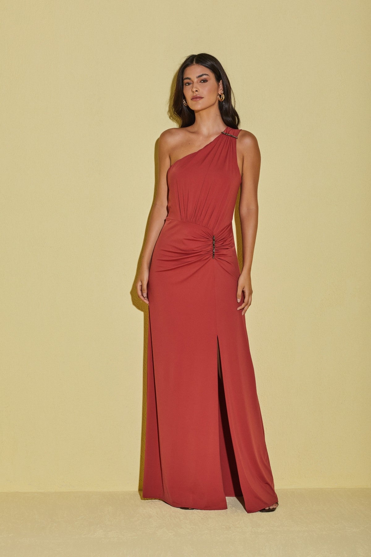 Vestido Longo Fluity Franzidos Detalhe Metal Voar