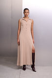 Vestido Longo Sem Manga com Fenda Areia Alphorria