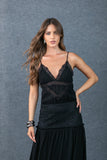 Vestido Longo com Renda Preto Anne Fernandes