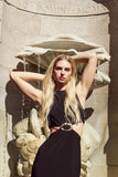 Vestido Maxi Midi Recortes Metal Preto Anne Fernandes