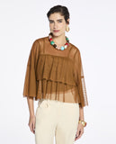 Blusa Babados Ginger Marrom Camurça Lafort