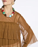 Blusa Babados Ginger Marrom Camurça Lafort