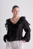 Blusa Babados Organza Preta Alphorria
