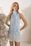 Blusa Cetim Monalisa Laço Baby Blue Litt