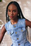 Blusa Corset Pregas Jeans Claro Litt