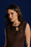 Blusa Fluity Detalhe Gota Metal Café Voar