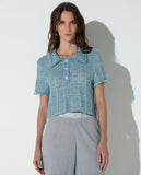 Blusa Gola Polo Ariana Tweed Azul Lagoon Lafort