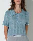 Blusa Gola Polo Ariana Tweed Azul Lagoon Lafort