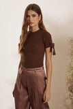 Blusa Laço Tricot Canelado Cacau Litt