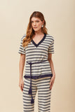 Blusa Malha Listrada Tricot Cru Marinho Voar