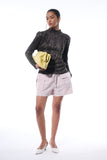 Blusa Manga Longa Micro Plissado Preto Gold Alphorria