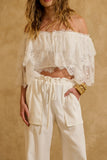 Blusa Ombro a Ombro Renda Off White Anne Fernandes