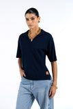 Blusa Polo Tricot Azul Marinho Anne Fernandes