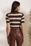 Blusa Polo Tricot Listras Cacau Litt
