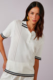 Blusa Polo Tricot Pontilhado Off White Litt