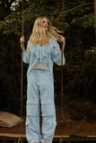 Blusa Renda Babados Azul Claro Anne Fernandes