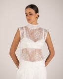 Blusa Renda Gola Alta Off White Anne Fernandes