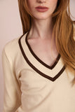 Blusa Tricot Bege Gola Bicolor Anne Fernandes