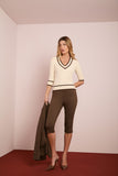 Blusa Tricot Bege Gola Bicolor Anne Fernandes