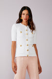 Blusa Tricot Canelada Botões Off White Litt