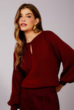 Blusa Tricot Decote Gota Merlot Litt
