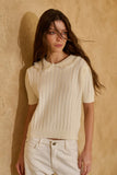 Blusa Tricot Gola Bordada Creme Anne Fernandes