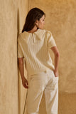 Blusa Tricot Gola Bordada Creme Anne Fernandes