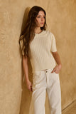 Blusa Tricot Gola Bordada Creme Anne Fernandes