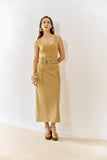 Saia Midi Clochard com Cinto Caqui Anne Fernandes