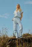 Calça Cargo Sarja Azul Claro Anne Fernandes