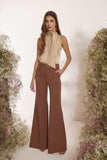 Calça Flare Crepe Mix Lapela Toffee Litt