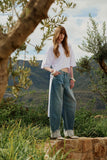 Calça Jeans Barrel Renda Barra Anne Fernandes