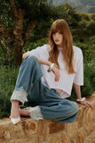 Calça Jeans Barrel Renda Barra Anne Fernandes