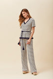 Blusa Malha Listrada Tricot Cru Marinho Voar