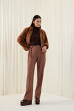 Calça Reta Cinto Metal Marrom Chocolate Lucidez