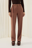 Calça Reta Cinto Metal Marrom Chocolate Lucidez
