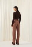 Calça Reta Cinto Metal Marrom Chocolate Lucidez