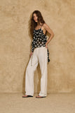 Calça Reta Sarja Off White Anne Fernandes