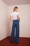Calça Reta Tweed Azul Anne Fernandes