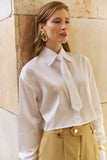 Camisa Cropped com Gravata Branca Anne Fernandes