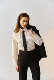 Camisa Tricoline Pregas Off White Anne Fernandes