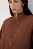 Casaco Tecno Ajuste Lateral Marrom Chocolate Lucidez