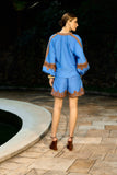 Conjunto Bata e Short Azul Renda Marrom Anne Fernandes