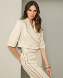 Conjunto Blazer Cropped Calça Off White Anne Fernandes