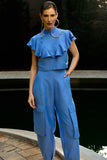 Conjunto Blusa Babado Calça Azul Anne Fernandes